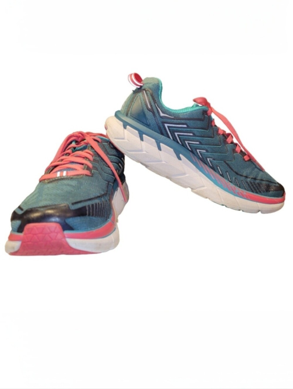 Hoka One Clifton 4 Teal Green & Pink Running Shoes Size 8.5 EUC